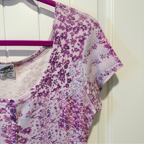 Floral Patchwork Print Maxi Dress Lavender Purple Vintage - Picture 4 of 7